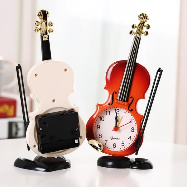 Violin Shaped Alarm Clock Creative Portable Silent Simple Quiet Clock