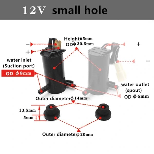 12v 24v Universal bilglas visker Vinduesvisker Spulerpumpe 12V Stort hul+kabel