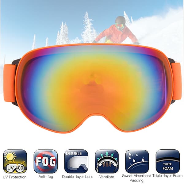MSD007 Unisex Large Spherical Double Layer Anti-fog Breathable Outdoor Ski Goggles (Orange Frame)