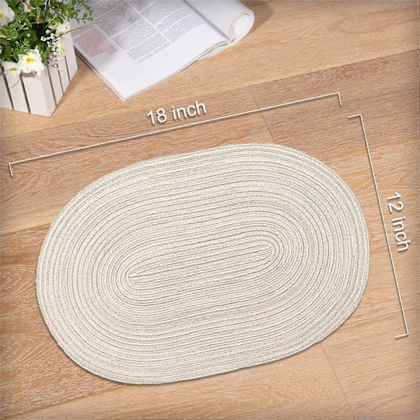 Bordsunderlag 12x18 tommer Sett med 6 for spisebord Naturlige vevde varmebestandige bordbrikker (Oval Beige) LGL