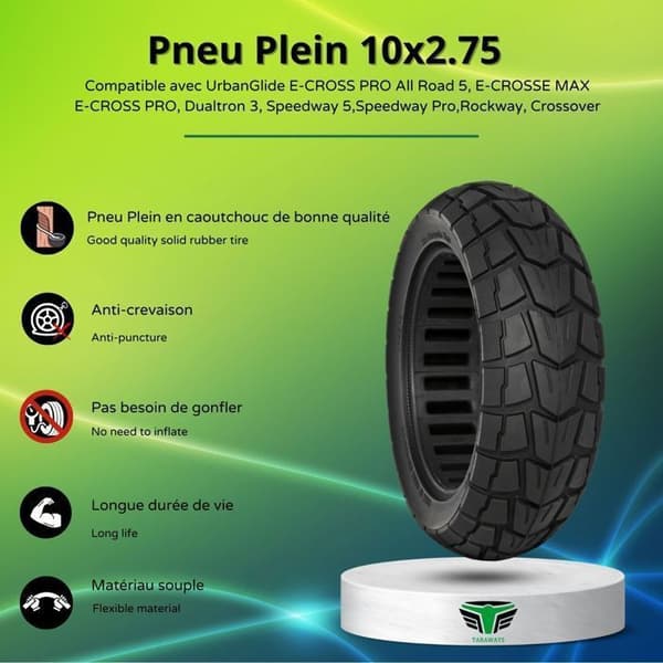 10x2.75 Punkteringsfritt Solid Dekk for UrbanGlide, All Road 5, E-CROSSE MAX 2x2, Speedway, Speedway Pro, Speedway 5 Scootere