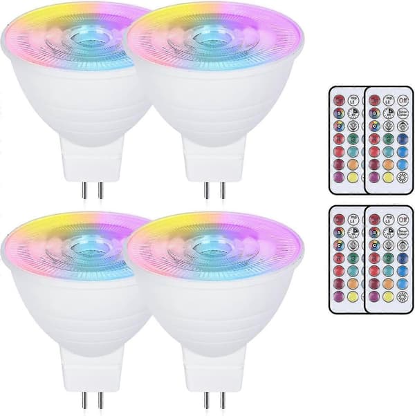 4-pack Mr16 3w Color Changing Gu5.3 LED Bulbs, AC/DC 220V, Dimmable RGB + Warm White 3000k, With Remote Control Reflector