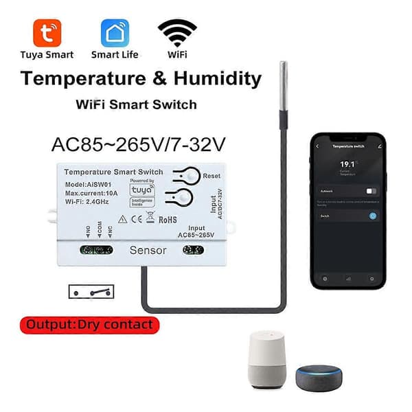 Tuya WiFi Temperatursensor 2.4G WiFi Temperatursensor Smart med Temperatur Vit B Hvid White B