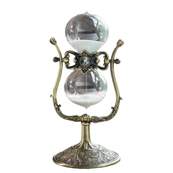 Timeglas i metal med glas, 23 x 10 cm, Guld