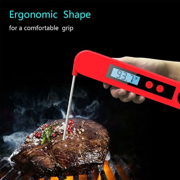 BBQ BBQ Foldbart Sondetermometer Madlavning Digital Køkkentermometer (Rød)
