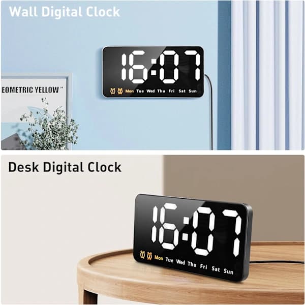 Suuri digitaalinen seinäkello, digitaalinen LED-seinäkello 3 säädettävällä kirkkaustasolla [co]