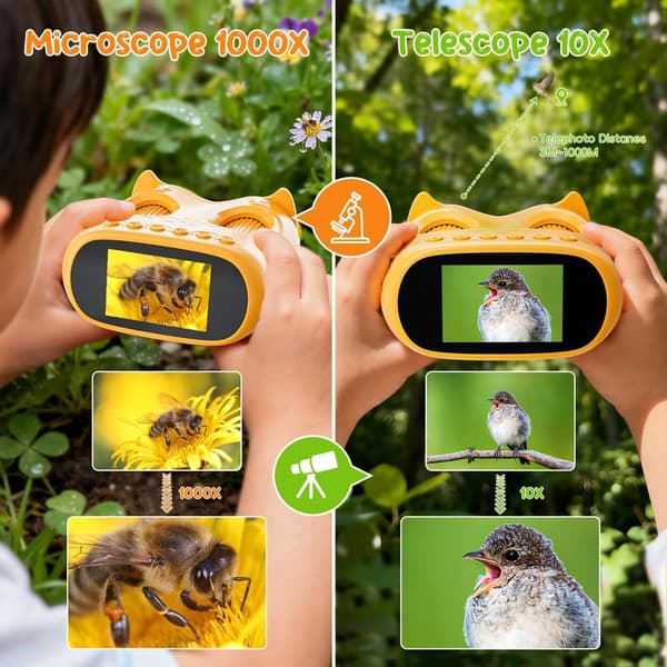 Digital Microscope and 5cm Binoculars, Outdoor Scientific Exploration for Children from 3 Years (Orange)