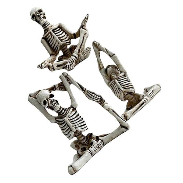 Cute Halloween Decorations Skeleton Statue Ornament Yoga Enthusiasts Light Grey Resin 3pcs