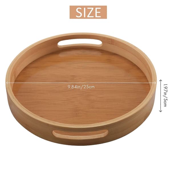 Round Bamboo Wood Serving Tray for Dinner Trays Tea Bar Breakfast Food Container Handle Storage T