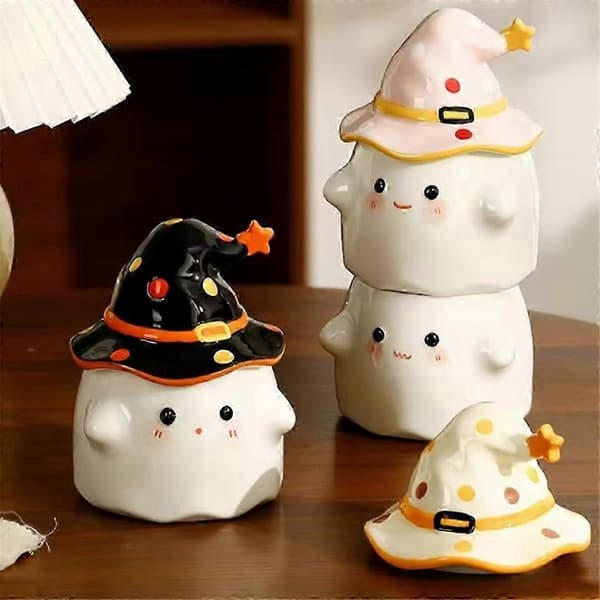 Halloween Ghost Pattern Ceramic Mug with Lid - 350ML, Perfect for Halloween Celebrations at Home