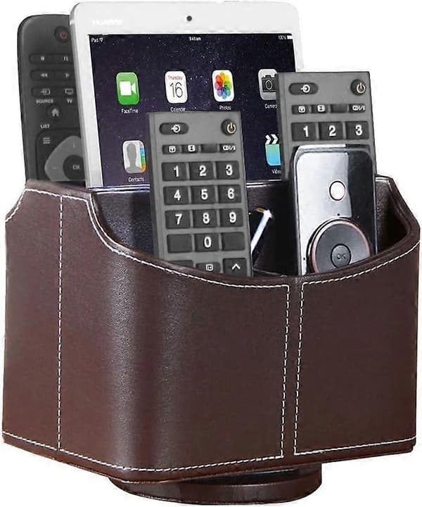 2025 New Leather Remote Control Holder, 360 Degree Rotating Desk TV Remote Control Storage/Box, Coffee Table