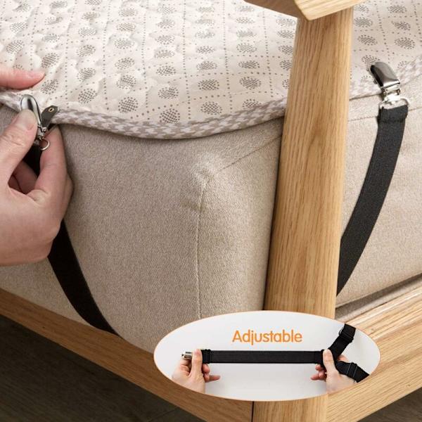 4 Triangle Fasteners, Adjustable Sheet, Bedding Strap, Sheet, Iron Cover, Mattress, Sofa (Black)