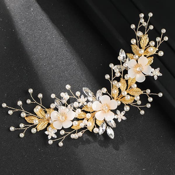 Perlehårkam bryllupshodeplagg med rhinestone og perle for kvinner, hvit, wire ABS, bryllup -