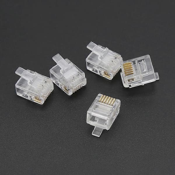100 stk RJ12 6P6C Modulær Kabelhode Telefonkontakter Krystallkontakter
