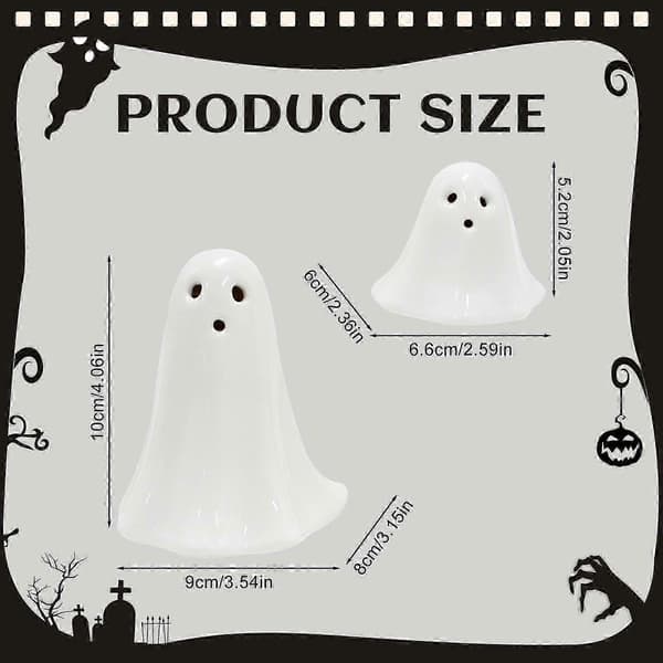 2 PCS LED Ceramic Ghosts Small White Ghost Figurines, Luminous Ghost Decor, Small LED Ghost Halloween Decor Spooky Sculptures