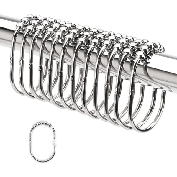 24-pack breda duschdraperikrokar, dekorativ krom, enkla glidrullar, duschstångsringar