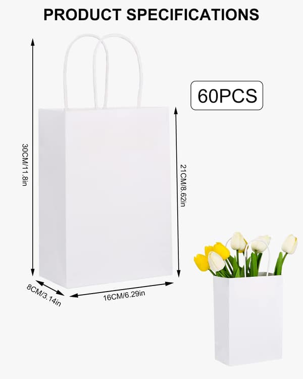 60 x papirposer med håndtag hvide gaveposer kraft