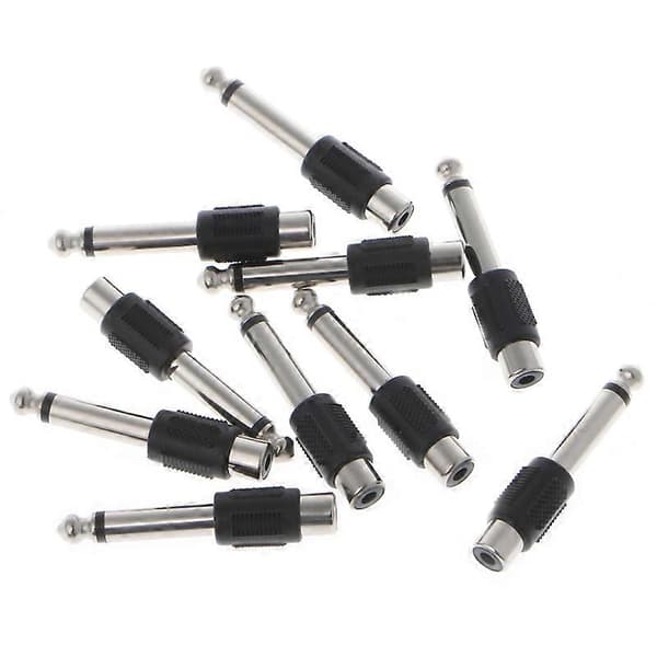 10 stk RCA Hun Jack Til 6.35mm 1/4\" Han Mono Stik Lydadapter