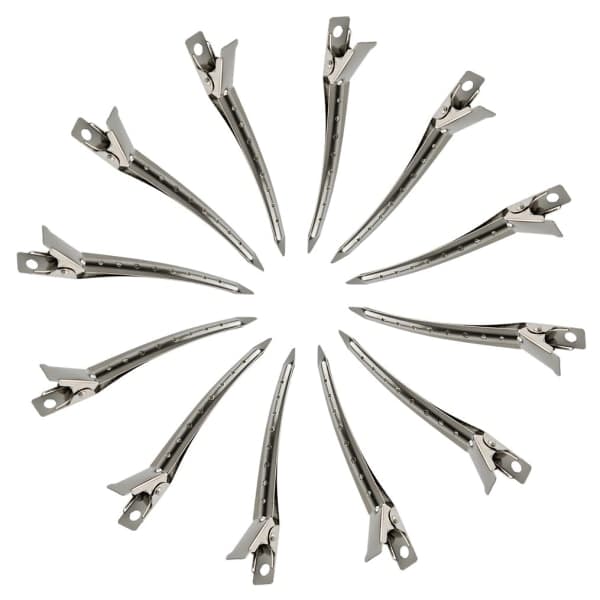 24-pakning klips på klips, 8,9 cm rustfrie metallklips med hull for hårstyling, hårfarging, sølv