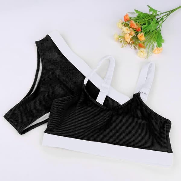 Women's Bikini Set, Summer Beach Swimsuit, 2 Piece Bra, Black, L