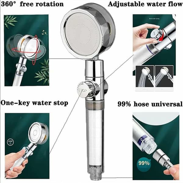 High Pressure Shower Head 360° Helix Shower Head Water Saving Shower Head with Filter and Switch (Gold)