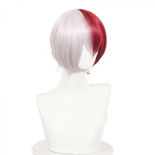 Red and White Color Matching Short Wig with Long Bangs