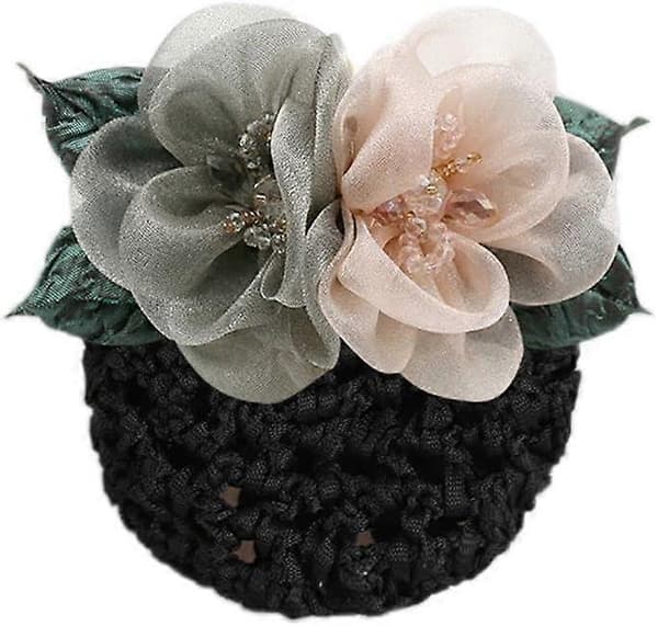 Hårnett for håroppsetting med blomster, hårspenner i blonde, håroppsetting for kontor, hårtilbehør (grå)