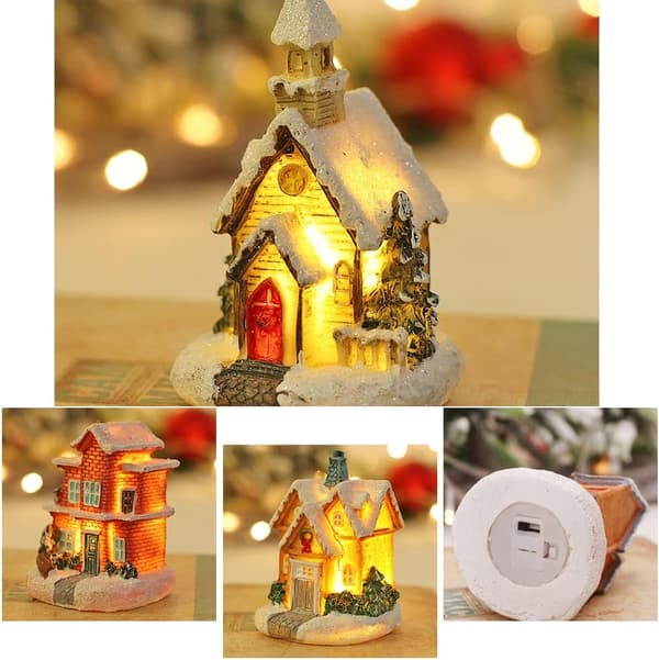 Julbyhus Sæt 3 stk LED-belysning Julepynt Kit Jule Resin Ornament Bygninger Scene Jul_tfrf