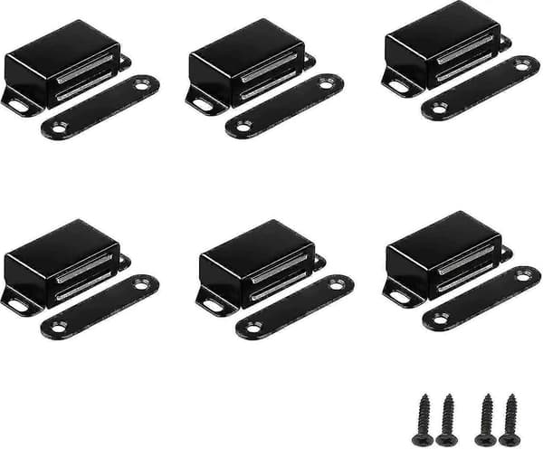 Sæt med 6 skabsmagneter, sort magnetisk rustfrit stål, kraftige, med skruer