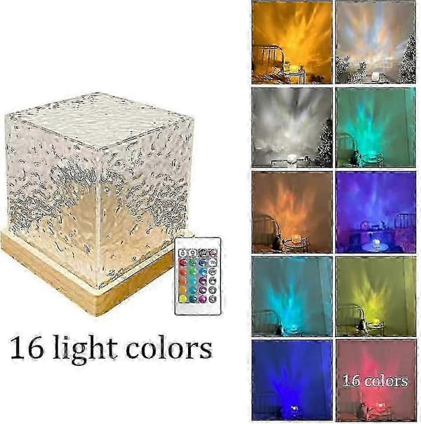 Dynamic Water Ripple Lamp with Light and Shadow Effects, 16 Color Changing LED Atmosphere Lamp, Rotating Water Ripple Lamp