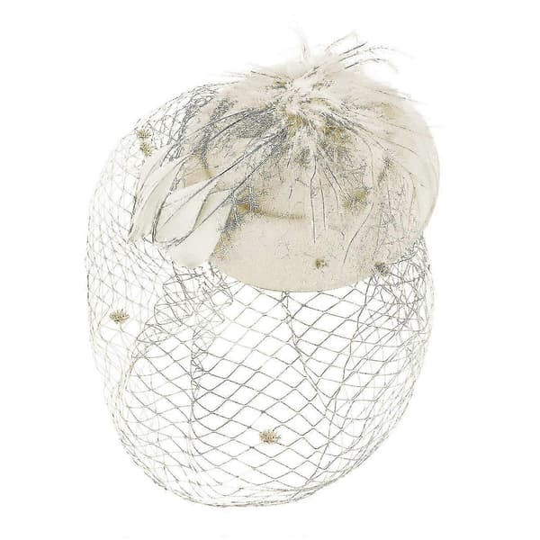 Fjær Mesh Hatt Dame Hårnål Hatt Fest Hodeplagg (Beige)