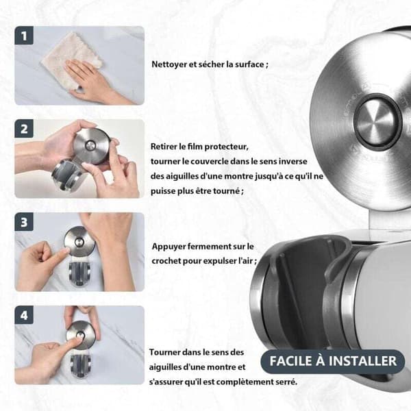 Adjustable Shower Head Holder with Suction Cup - Stainless Steel, Wall Mount No Drilling, 4-Angle Adjustable, Nickel, Compatible with All Brands