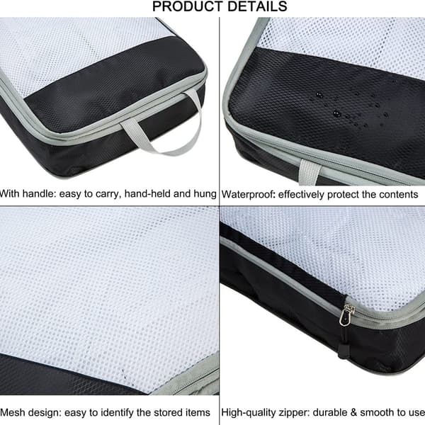 4-piece packing cube set with compression packing shoe bag travel case