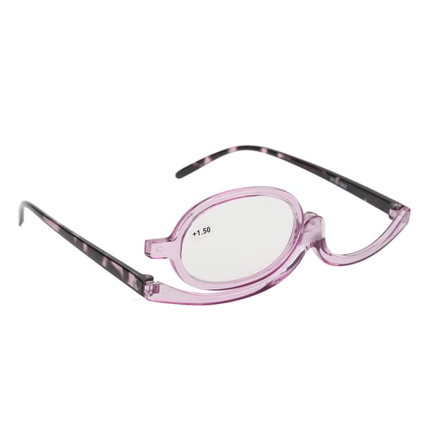 Single-Lens Makeup Glasses Foldable Transparent Purple Frame Rotating Magnifying Cosmetic Glasses +1.50