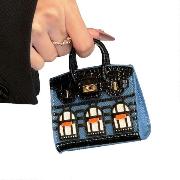 Versatile Microfiber Pouch for Keys and Accessories Handbag Keychain Coin Purse Small House Window Handmade Keyring Blue Blue Blue