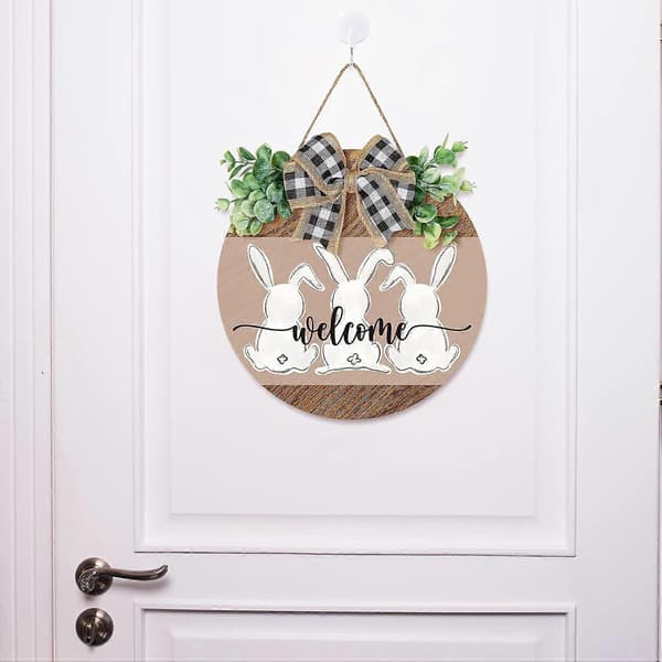 Rustic Wooden Sign for Easter - Rabbit Welcome Sign for Country Decor, Cafes and Spring Celebrations (FMY)