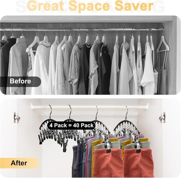 Wardrobe Hanger - 4-pack Metal Clothes Hanger with 10 Clips, Wardrobe Organizer with Rubber Coating_OF