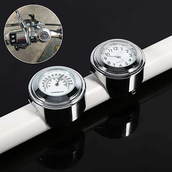 Motorcycle Handlebar Clock, 7/8 Waterproof Motorcycle Handlebar Mount Digital Clock and Temp Thermometer White