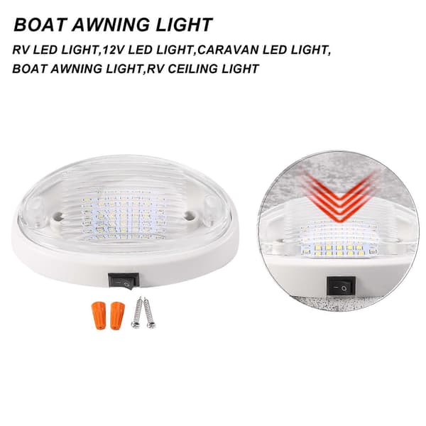 12V LED-lampe med bryter Bobil Båt Markise Anneks Bagasjerom Hvit