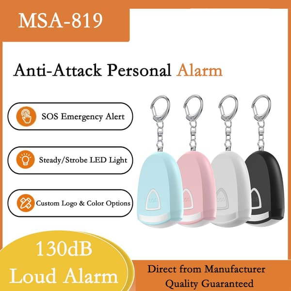 Rechargeable Personal Safety Alarm Keychain with 130dB SOS and LED Light White White White