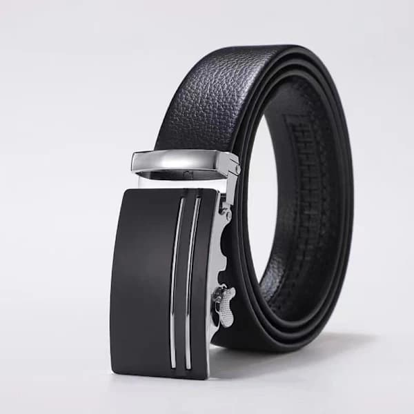 Men's Leather Belt, Automatic Buckle Ratchet Leather Belt 120cm