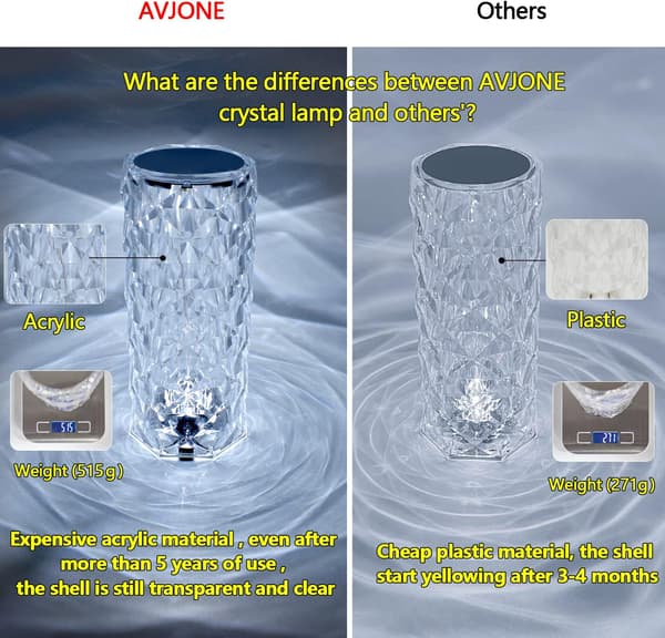 Crystal Table Lamp Rose Lamp with Touch Control, 3 Colors Changing