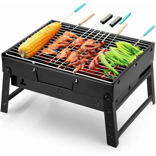 Bærbar grill til små husholdninger, sammenklappelig bordkulgrill med 2 rustfri stålgitre, udendørs grill/camping/picnic