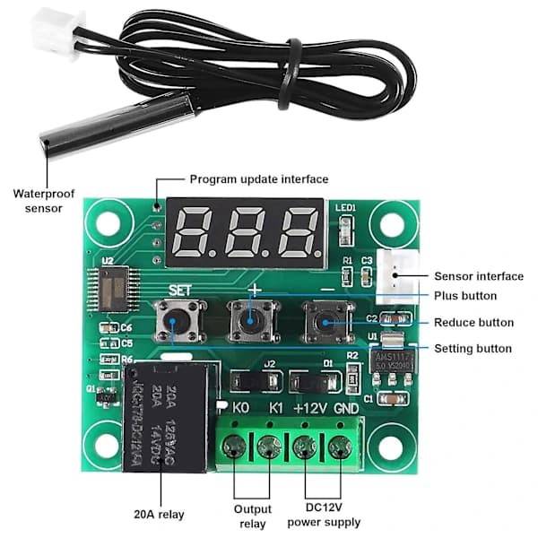 W1209 DC 12V Digital Temperaturregulator -50-110C Elektronisk Temperaturkontrollmodul