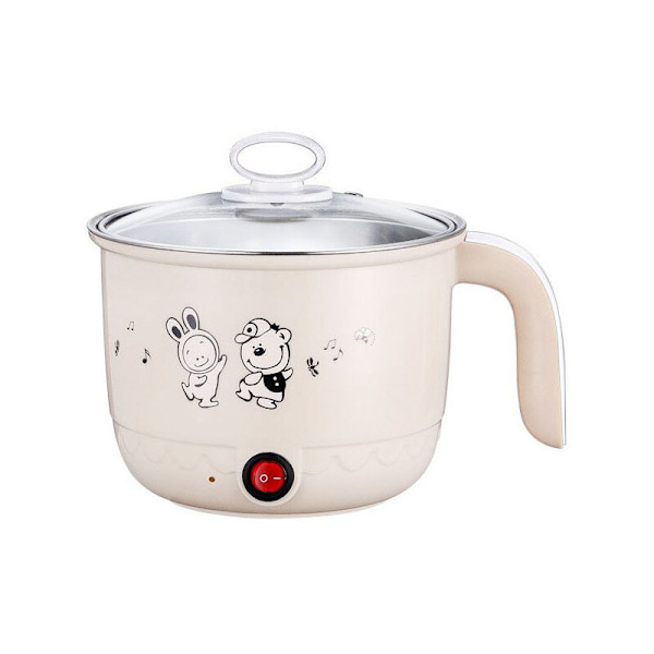 Mini Multifunksjonell Elektrisk Gryte 1.8L Rustfritt Stål Dampkoker Nudelsuppe Maker Gryte (Beige)[JUN]