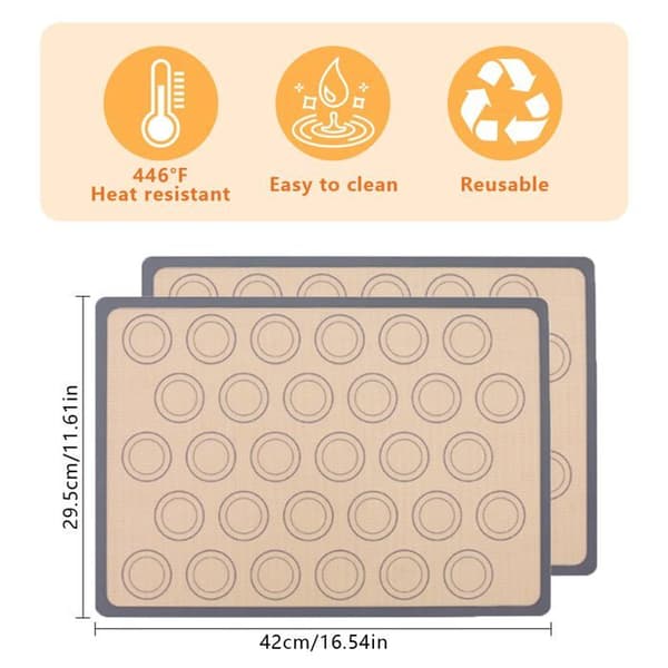 2-delt bakematte-sett, makronbakematte, gjenbrukbar silikonbakematte, non-stick bakematte