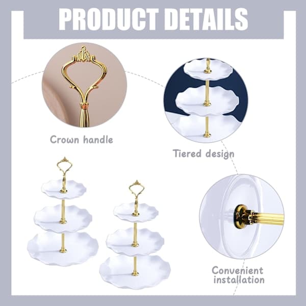 3-Tier Cake Stand, 2-Pack Cupcake Dessert Stand, Round Cake Stand, Reusable Appetizer Tray, Wedding Dessert Tray (White)