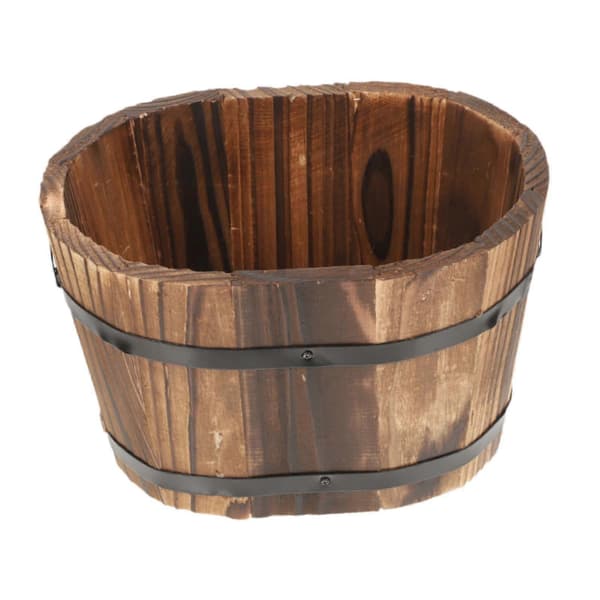 Wooden Flower Pot Barrel Planter with Drainage Hole Decorative Multifunctional Plant Container Rustic for Wedding Patio Decor