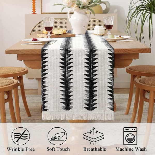Macrame Table Runner Spliced Cotton Table Runner Woven Tablecloth with Tassels for Wedding Party Farmhouse Dining Table Decor (Cream, 30x1 [DB]
