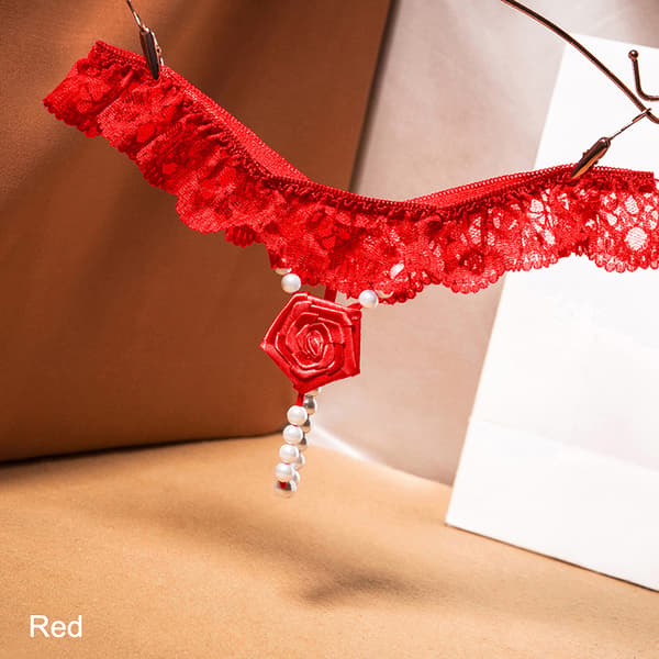 Nya pärlor rosenutsmyckning stringbroderade trosor kvinnor röd Red